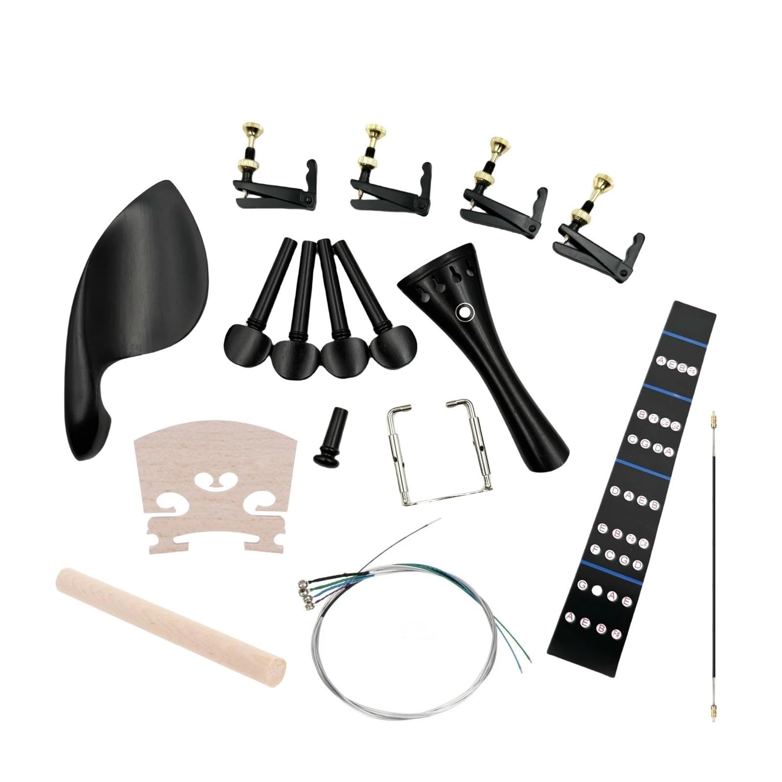 Mentonnière pour violon Kit de pièces violon 3/4 4/4 en ébène, cordier, cheville, repose-menton, autocollant touche, pont, poste sonore(1-4)