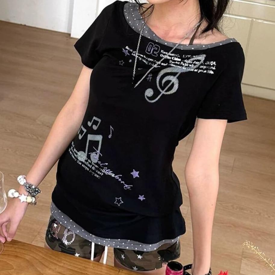 Image of Kawaii Cutecore Harajuku Y2k 2000s Tops Summer Preppy Aesthetic Alt Goth Emo Short Sleeve Graphic Tees
