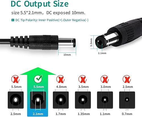 Miniatura 4 de Adaptador de fuente de alimentación de 12 V, 2.5 A, 30 W, ETL, CA a CC (entrada 100-240 V, salida 12 voltios 2.5 amperios), cable de 10 pies de