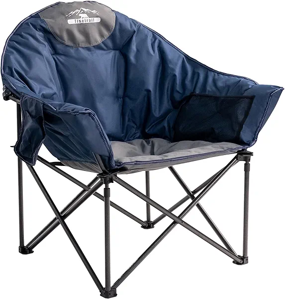 Tisetrail Oversized Camping Chair Padded Moon Round Saucer Chair with Cup Holder and Carry Bag Folding Comfy Sofa Chair for Lawn Patio Sports, Supports 500lbs, Blue & Gray