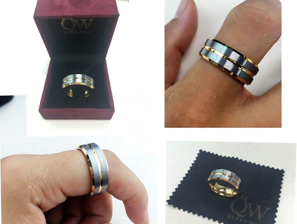 QUEENWISH 8mm Tungsten Carbide Ring Gold Silver Two Tone Wedding Engagement Band For Couples Bridal Jewelry