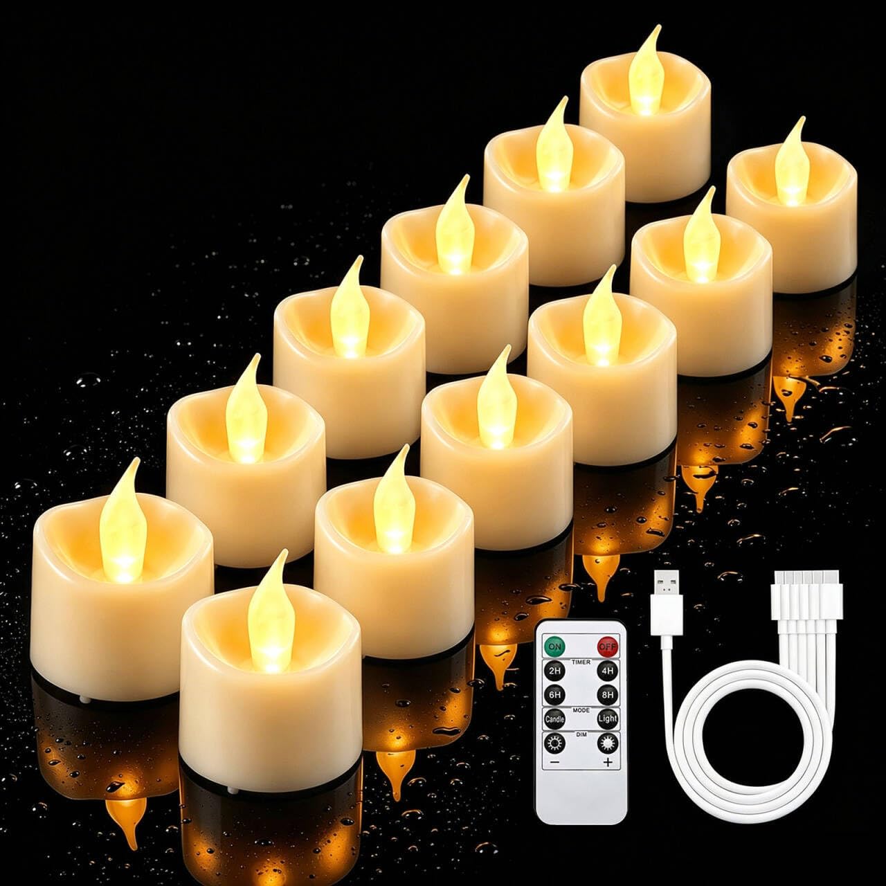 cimetech 12PC Rechargeable LED Tea Lights, Flameless Candles with Remote