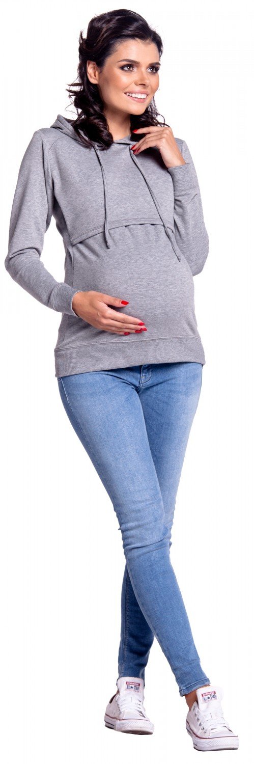 Happy Mama. Damen Kapuzenpullover Stillzeit Top Zweilagiges Sweatshirt. 272p (Grau Melange, 36, S)