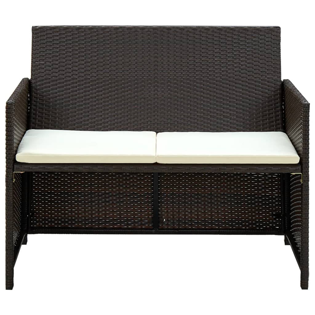 2-osobowa sofa ogrodowa z tapicerką, brązowa poly rattanowa, odporna na warunki atmosferyczne, na balkon, taras, do ogrodu, 100 x 56 x 85 cm, wytrzymała sofa zewnętrzna