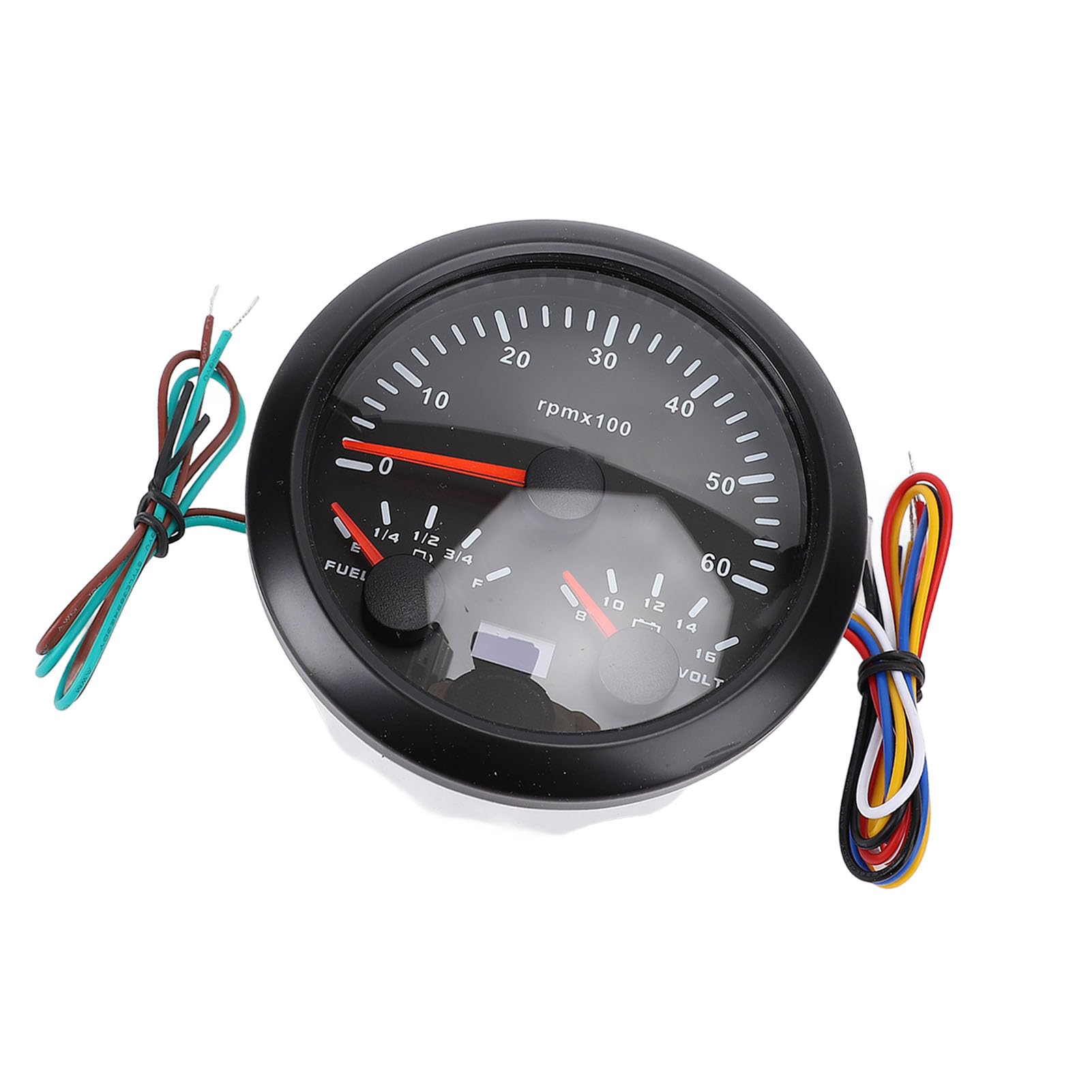 Obrotomierz 3 w 1 85 Mm, Woltomierz i Wskaźnik Poziomu Paliwa, Wskaźnik Napięcia DC 9–32 V, 6000 Obr./min, 8–16 V z 7-kolorowym Podświetleniem, Idealny do Samochodów, Statków i łodzi (Czarna
