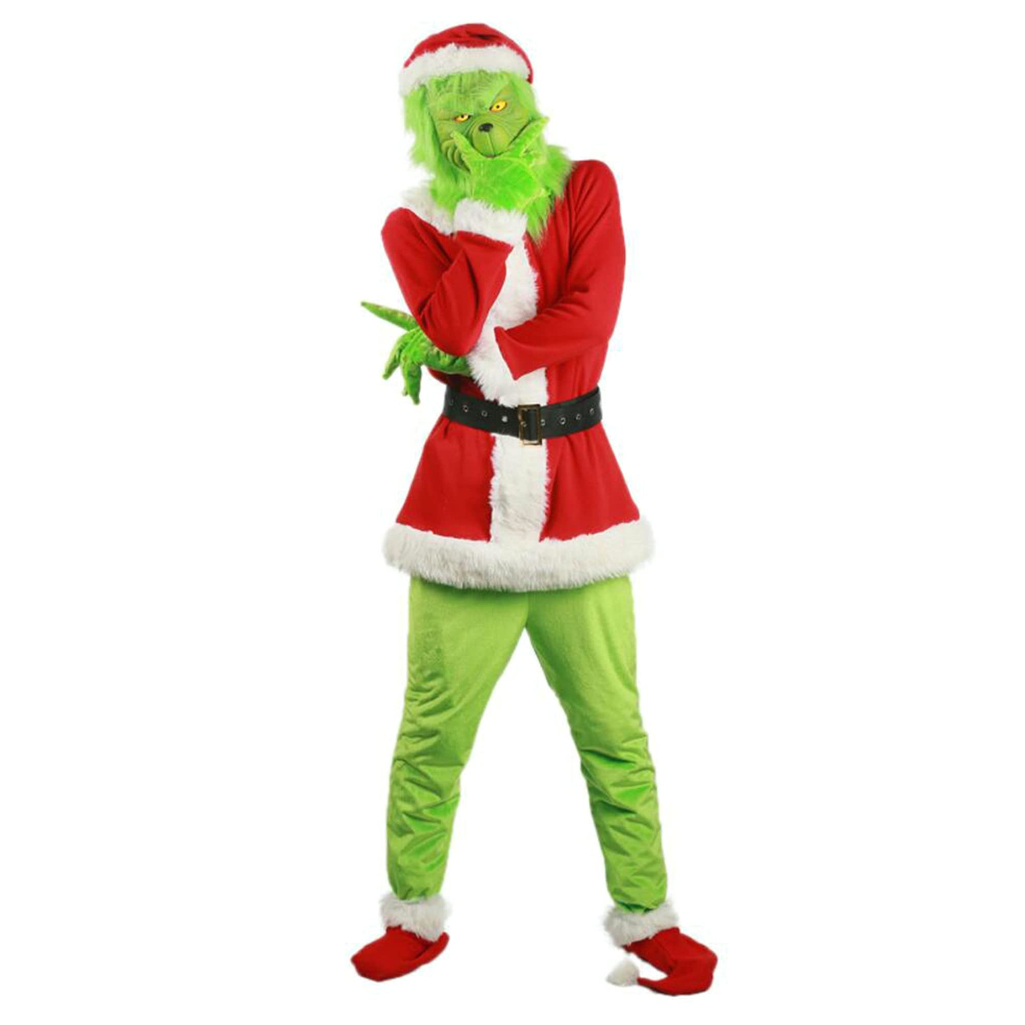 Christmas Santa Costume Pjs with Mask Ugly Green Grinch Furry Cosplay Outfits Adult Santa Claus Suit