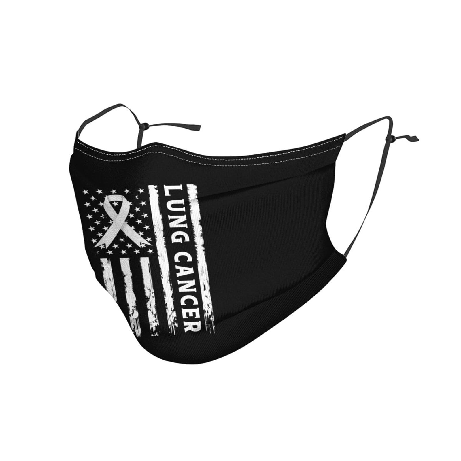 Us Flag Grey Ribbon Lung Cancer Awareness Face Mask Breathable Balaclavas Adjustable Washable Masks