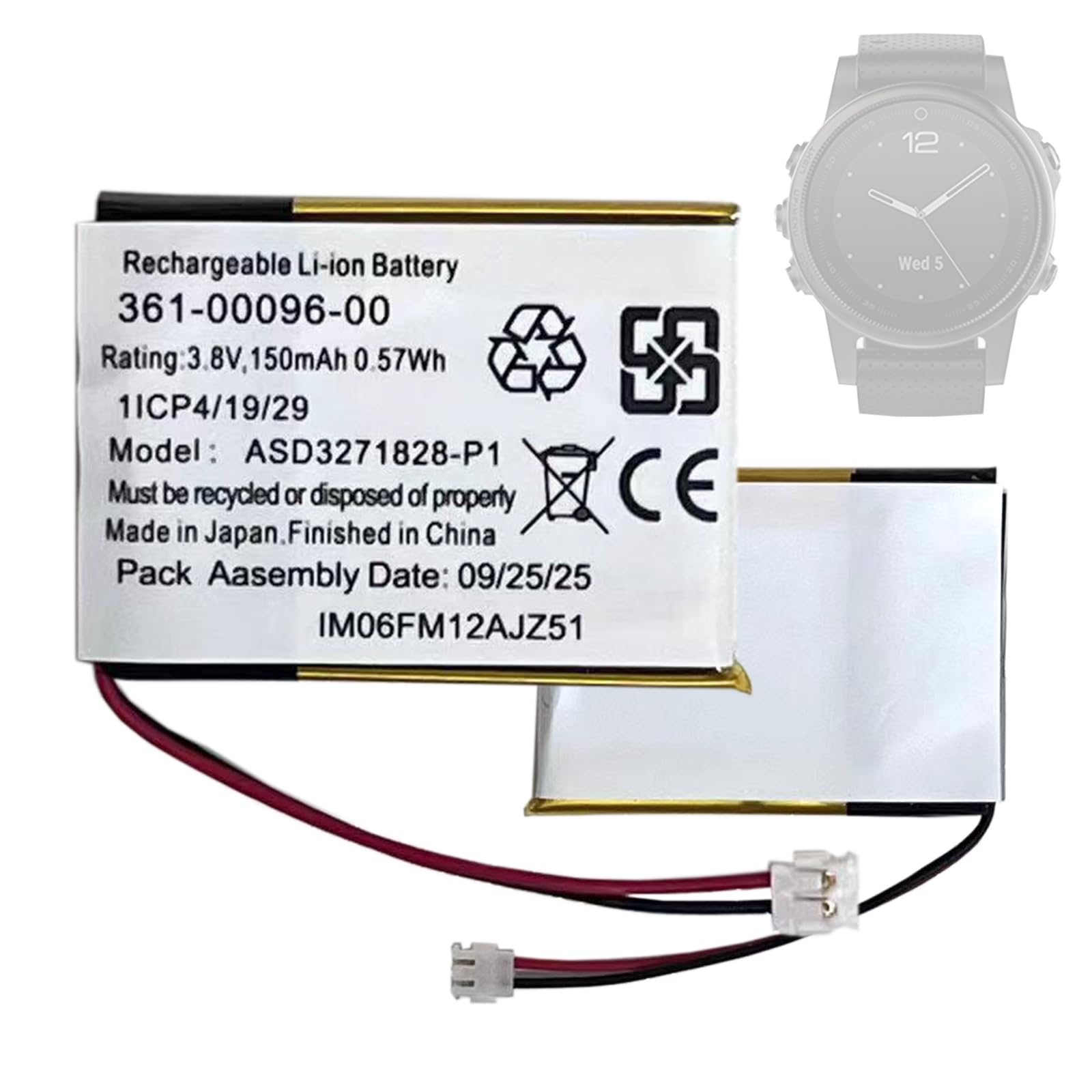 Batterie de rechange 361-00096-00 compatible avec montre connectée Gar-min Fenix5s GPS Sport Training Watch