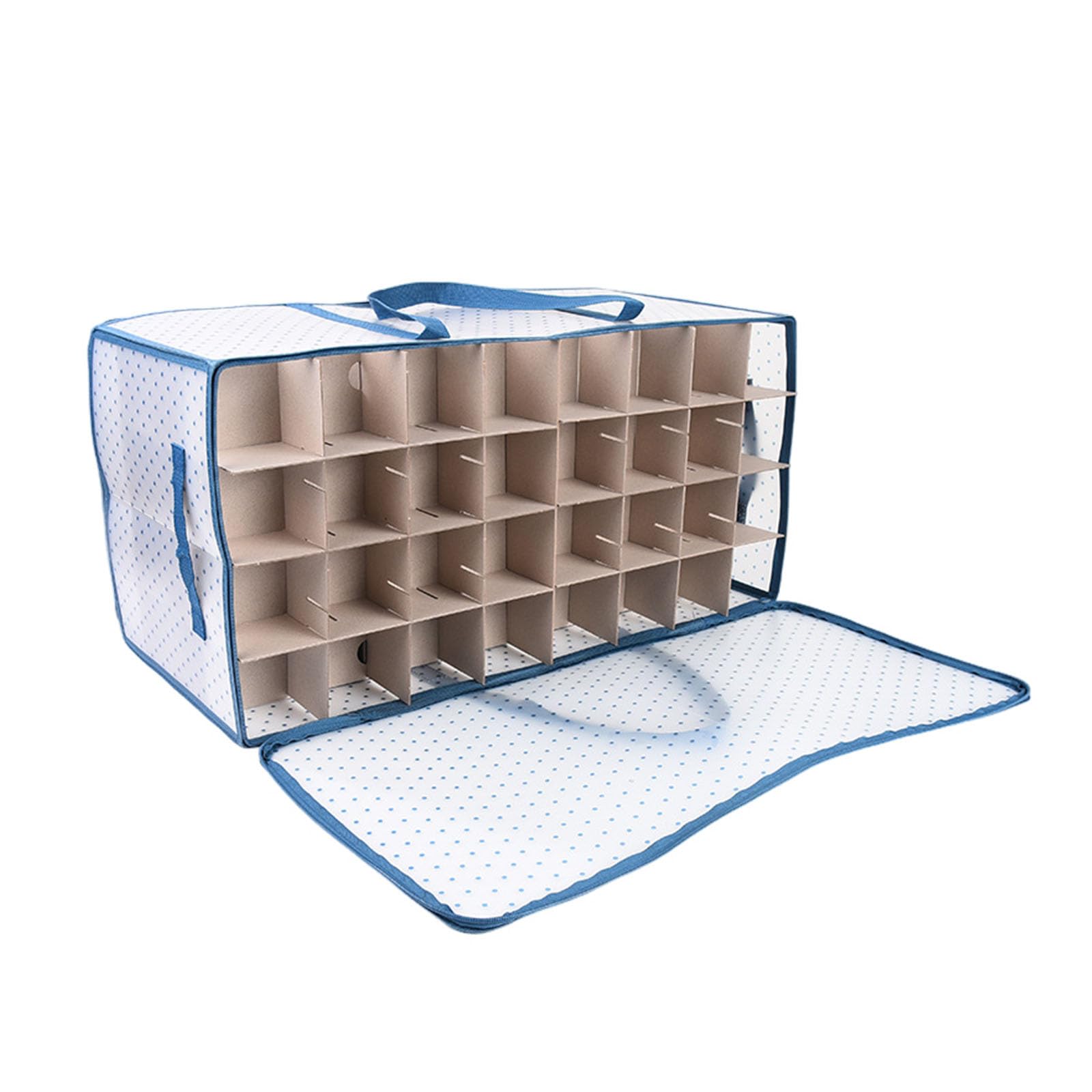 Weihnachtskugeln Aufbewahrung, Aufbewahrungsbox für Weihnachtskugeln mit Deckel, 128 Fächer je 8 cm, 8 Tabletts, Doppelreißverschluss, für Aufbewahrung (Blau,61x31x31cm)
