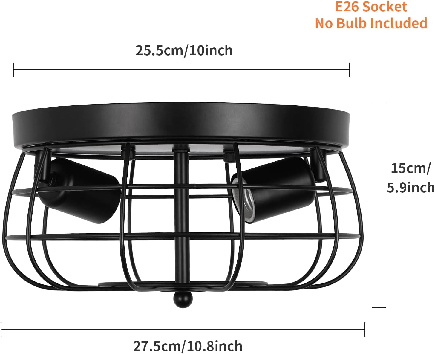 Industrial Black Flush Mount Ceiling Light 2-Light Farmhouse Fixtures Metal Cage Ceiling Lighting for Hallway, Kitchen, Foyer Bedroom Living Room Laundry