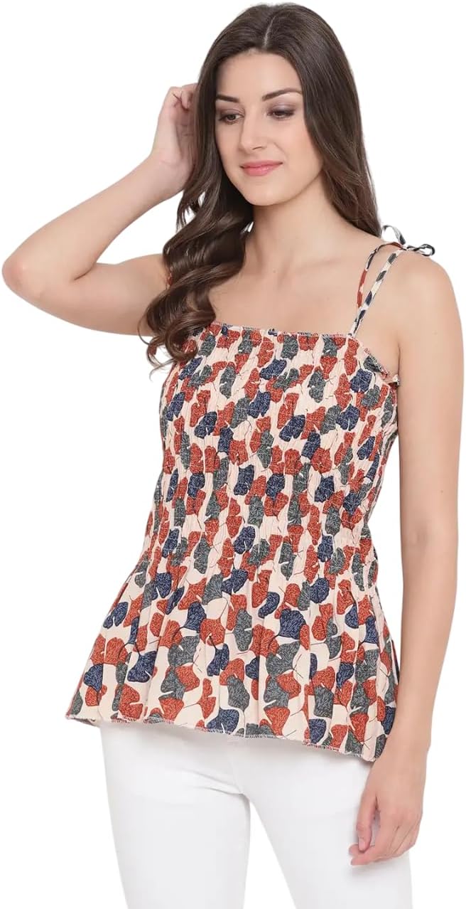 Bigdave Women's Rayon Printed Casual Summer Style Tie Shoulder Straps Free Size Tank Top (Multi11)