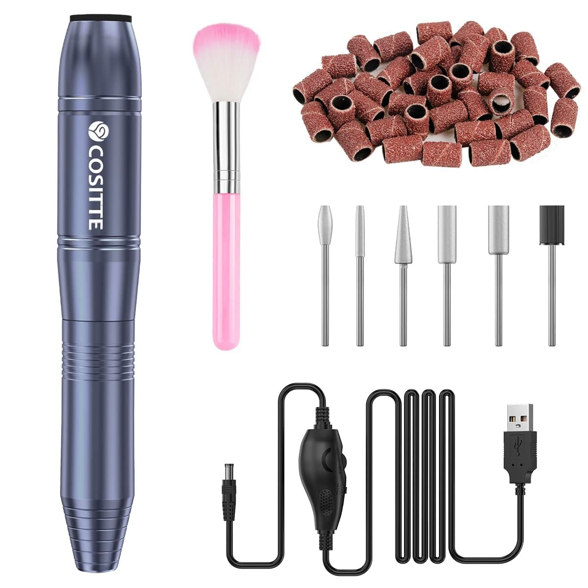 COSITTE Gray USB Electric Nail Drill Machine for Acrylic Nails, Portable Efile Nail File Polishing Tool (Gray) - main product image