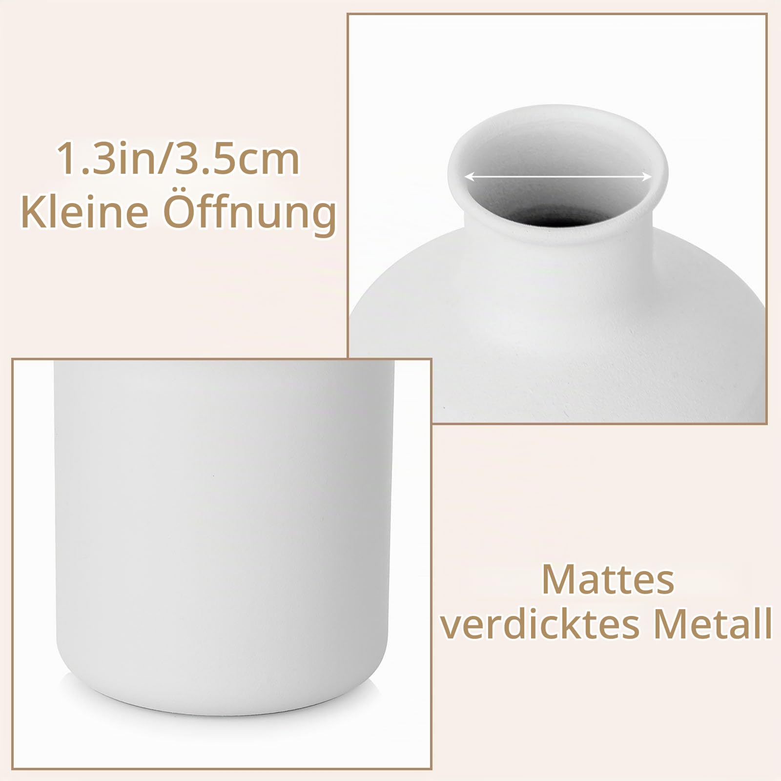 Sziqiqi Kleine Weiß Bud Vasen Set: Mini Vase für Kunstblumen 6 Pcs Nordic Metal Blumenvasen für Wohnzimmer Minimalist Little Flower Vasen für Tabelle Hochzeit