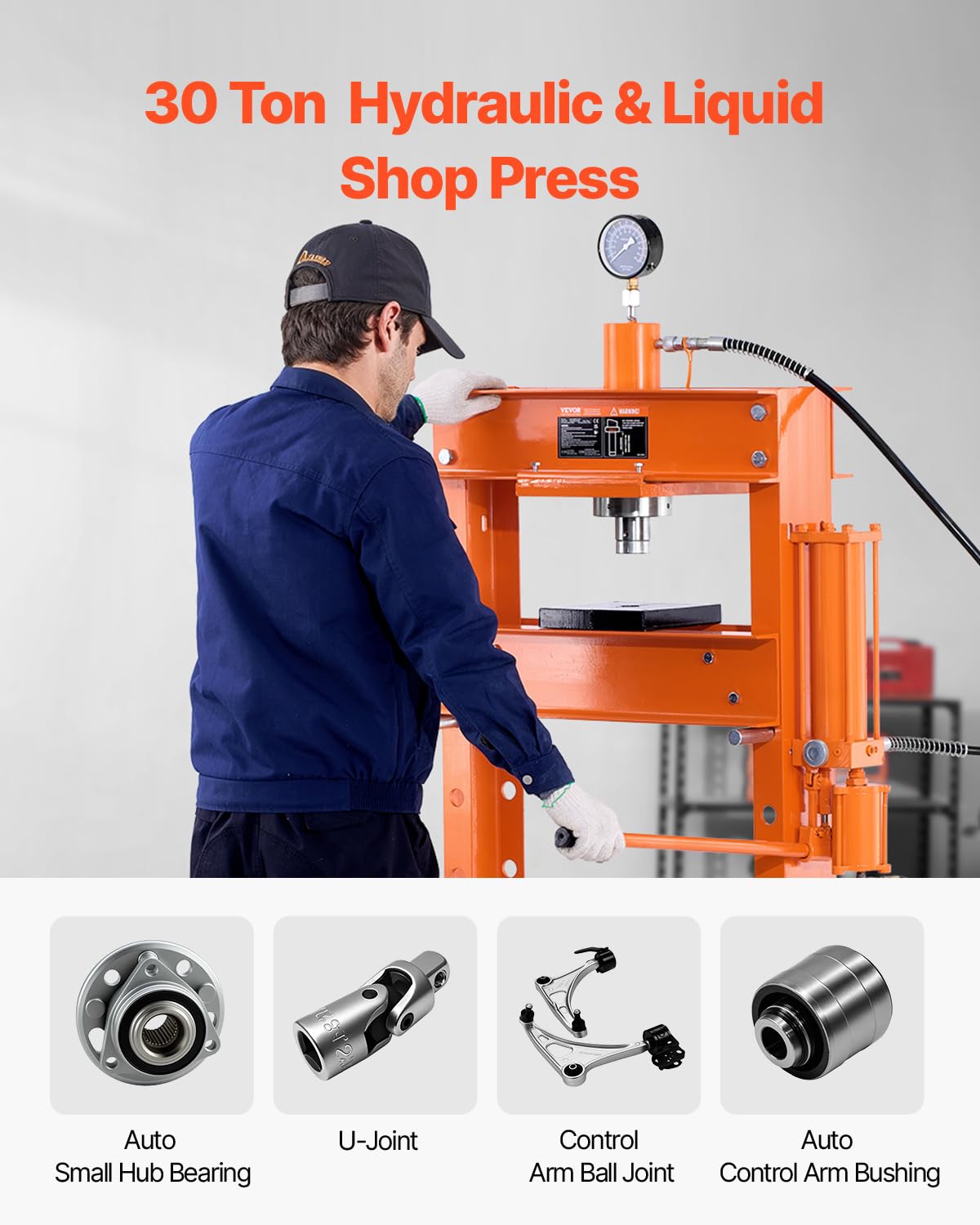 VEVOR Pressa Idraulica da Officina, Pressa Pneumatica da Officina con Telaio a H 30 T con Piastra di Pressatura Supporto Triangolare, Pressa Idraulica Stabile Regolabile per Pavimenti da Garage