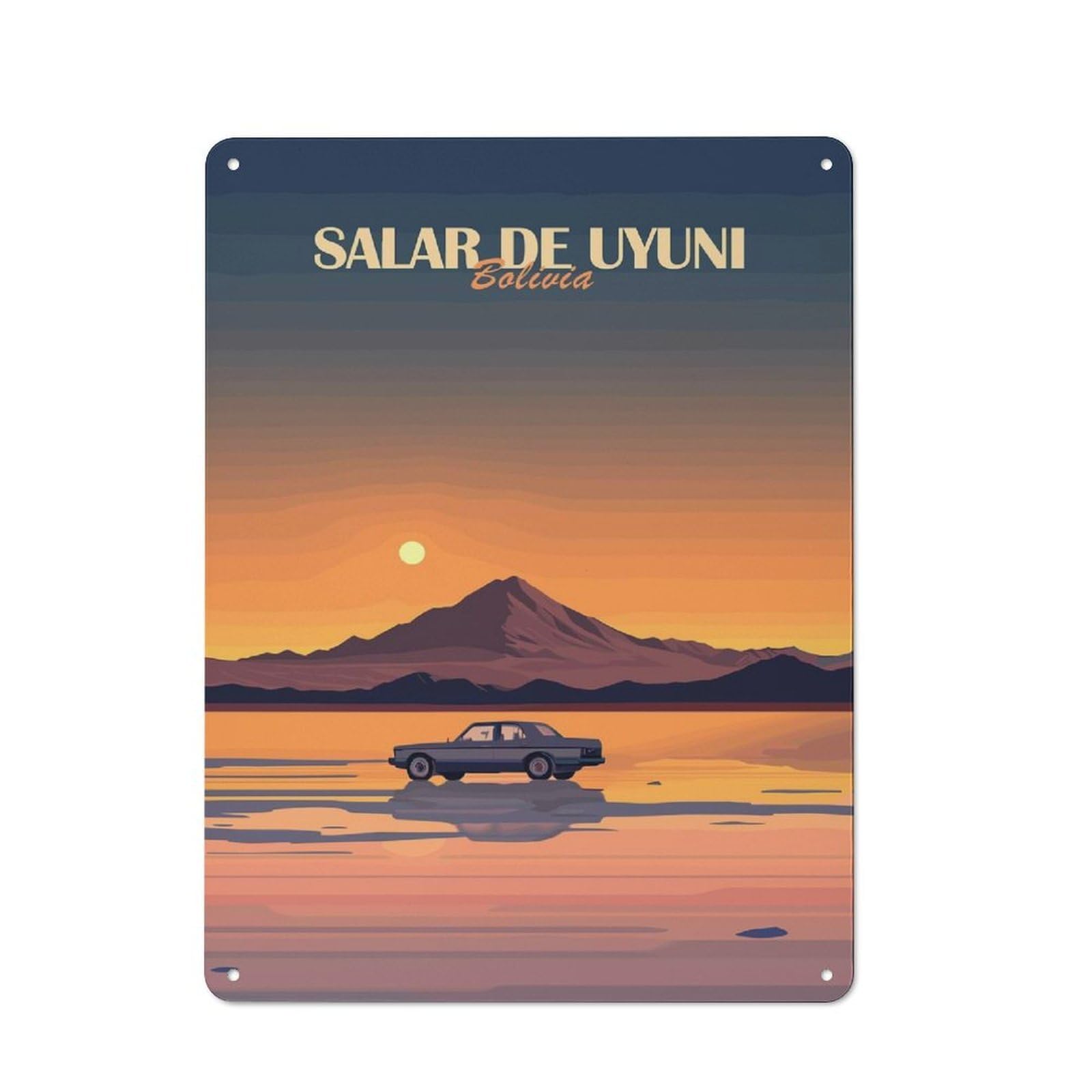 Vintage Metal Plaque 40x30cm Featuring Salar De Uyuni Sunset, Diner Style Decor for Restaurant, Kitchen, Counter Or Breakfast Nook