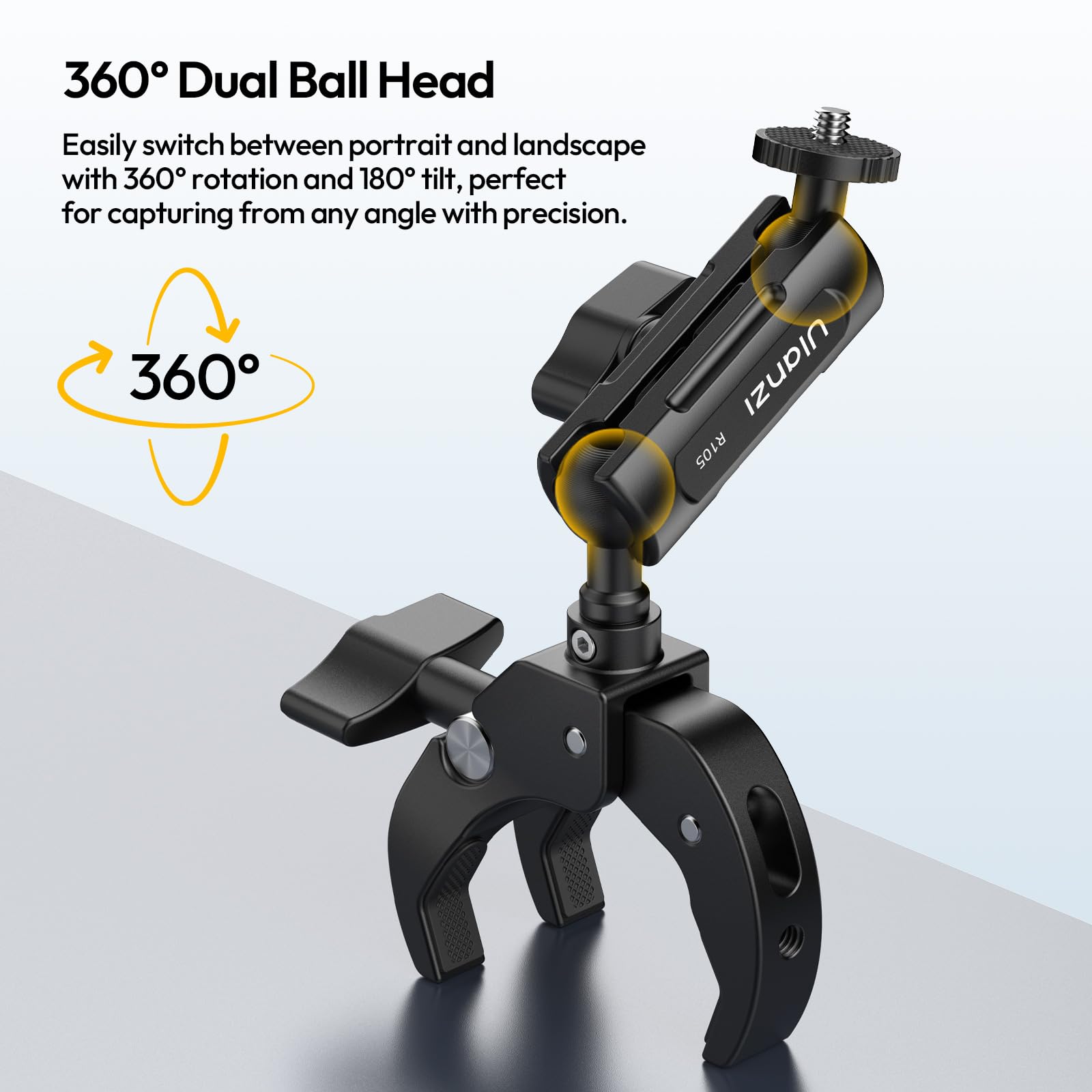 ULANZI R105 Support pour caméra avec Conception à Trois Griffes, Double tête sphérique à 360° avec vis 1/4, Adaptateur pour Smartphone/caméra d'action, Compatible avec GoPro Max Hero 13/12/11/10/9