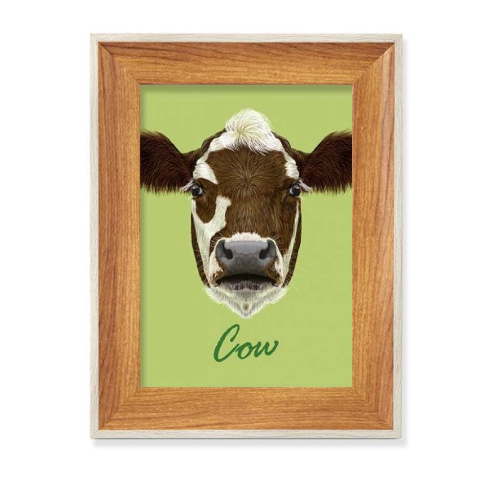 Cadre photo vache en bois brun et blanc pour décoration de bureau