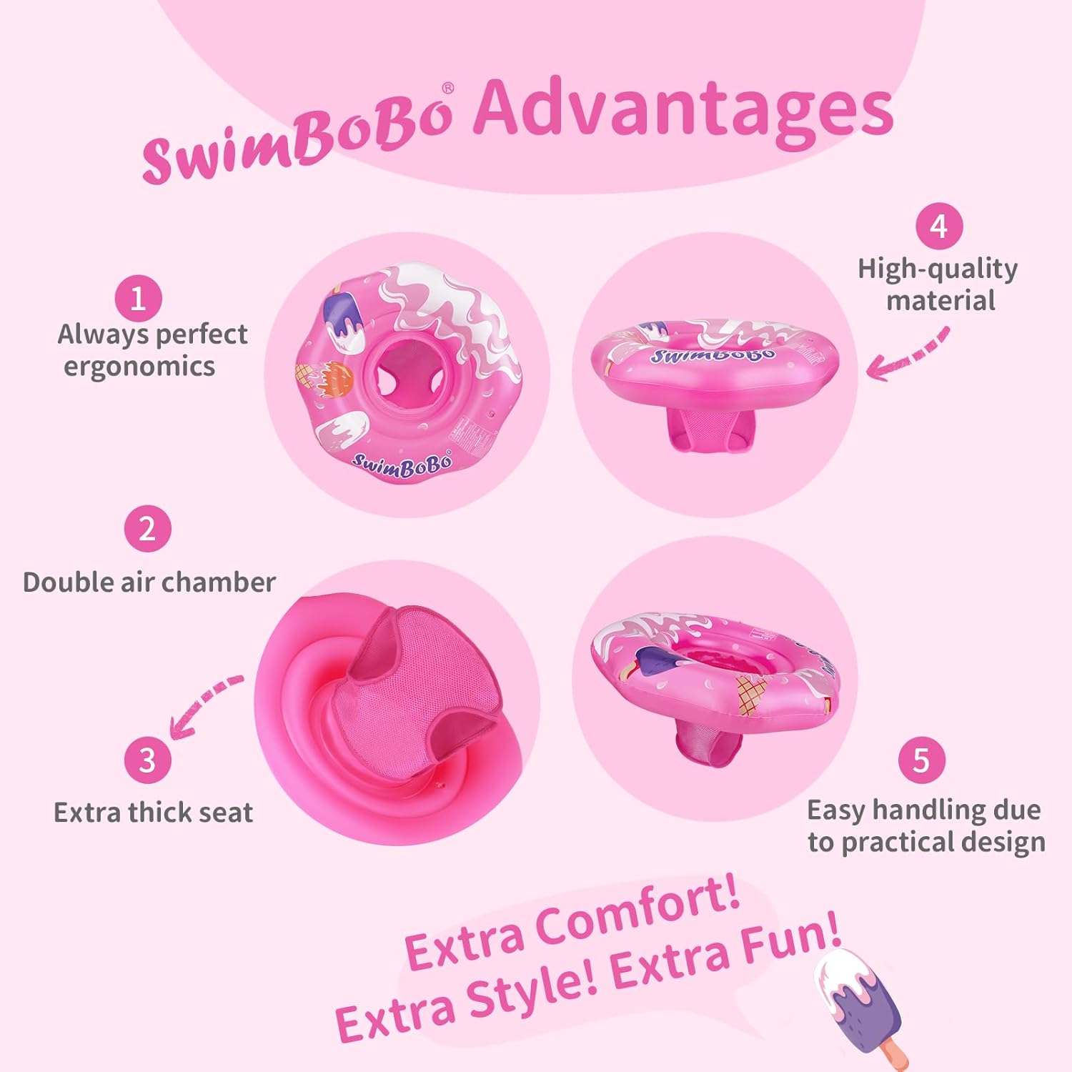 Swimbobo Inflatable Baby Swimming Float with Safety Seat Fun Swimming Pool Toys for Age 6-36 Months Toddler