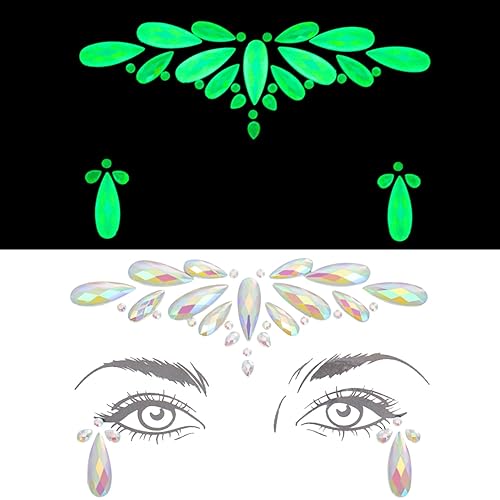 Miniatura 8 de 6 hojas de tatuajes temporales para la cara del cuerpo, impermeables, calcomanías de diamantes de imitación, gemas de maquillaje para mujeres,