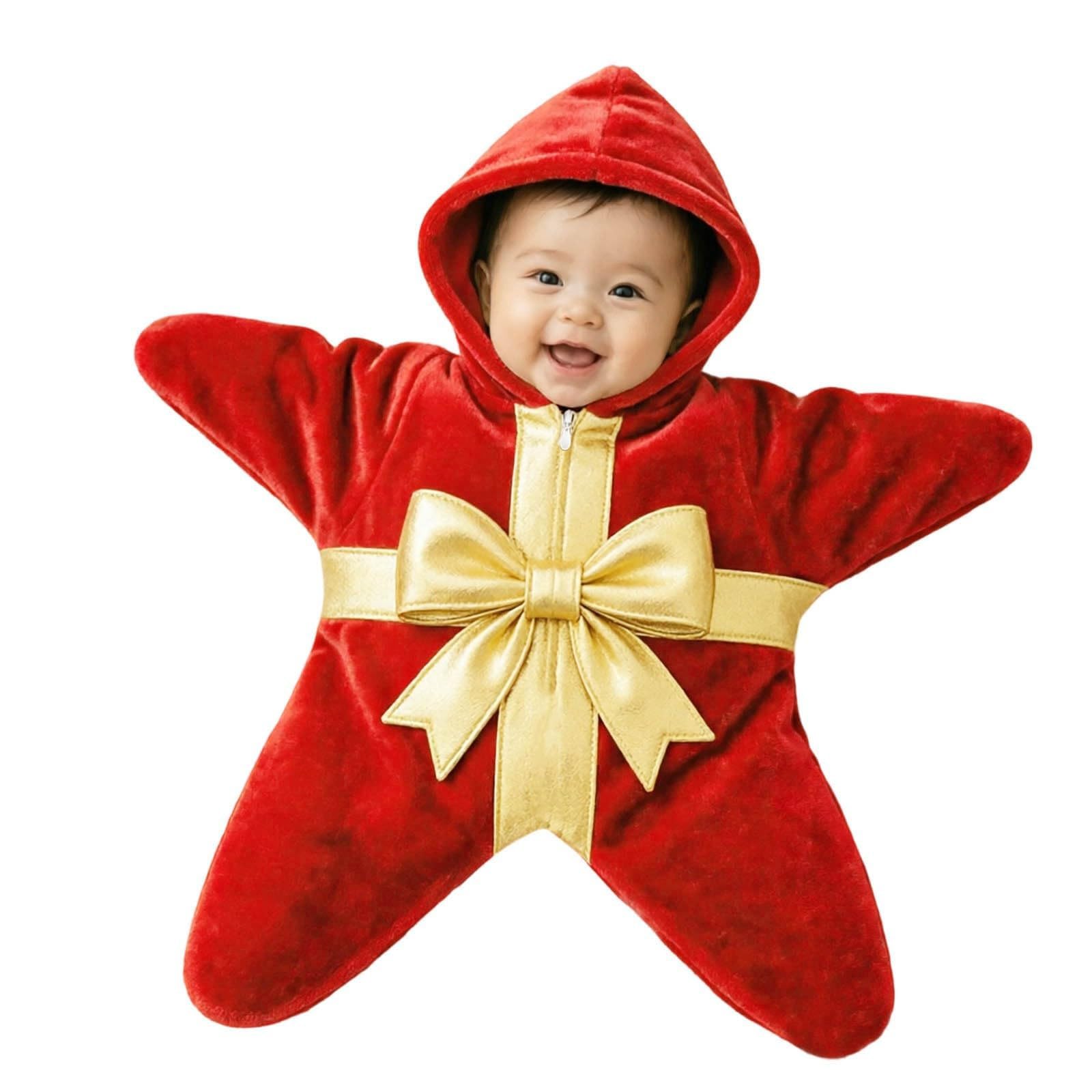 Bambino Pagliaccetto Tutina Babbo Natale di Stella Flanella Jumpsuit Pile | Baby Starfish Costume Carnevale Tutine da Neonato Caldo con Zip e Cappuccio Tutine Inverno Onesie Suit Fancy Dress Loungewear