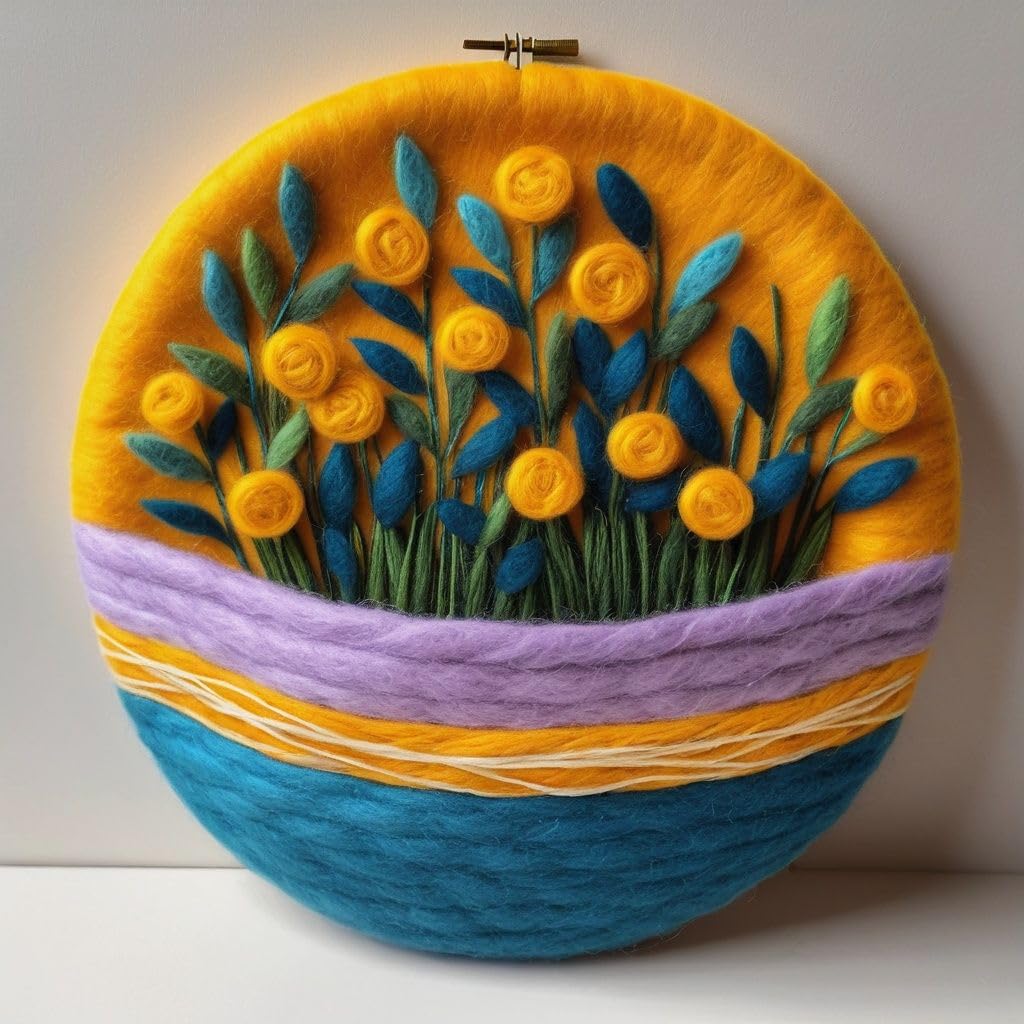 Needle Felting Kits Beginners, Flower DIY Wool Needle Felting Starter Kit, Floral Needle Felt Set with Foam Pad, Felt Cloth and Instructions, Used for Home Decoration, Beginner (Floral art decor-3)