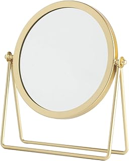 schonee Iron Tabletop Makeup Mirror, Round Swivel Desktop Stand Mirror, 360Â°Rotation One-Sided Dressing Table Mirror(Golden)