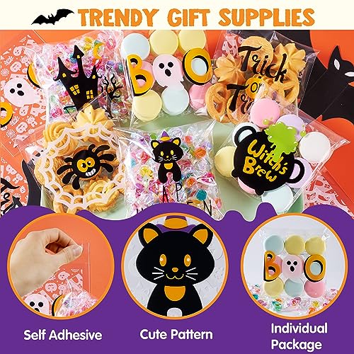 Image of JOYIN 150 PCS Halloween Cellophane Treat Bags, Self Adhesive Clear Cookie and Candy Bags for Kids Trick or Treating, Small Goodie Gift Ziplock Bag Bulk for Halloween Party Favors Supplies in 6 Designs