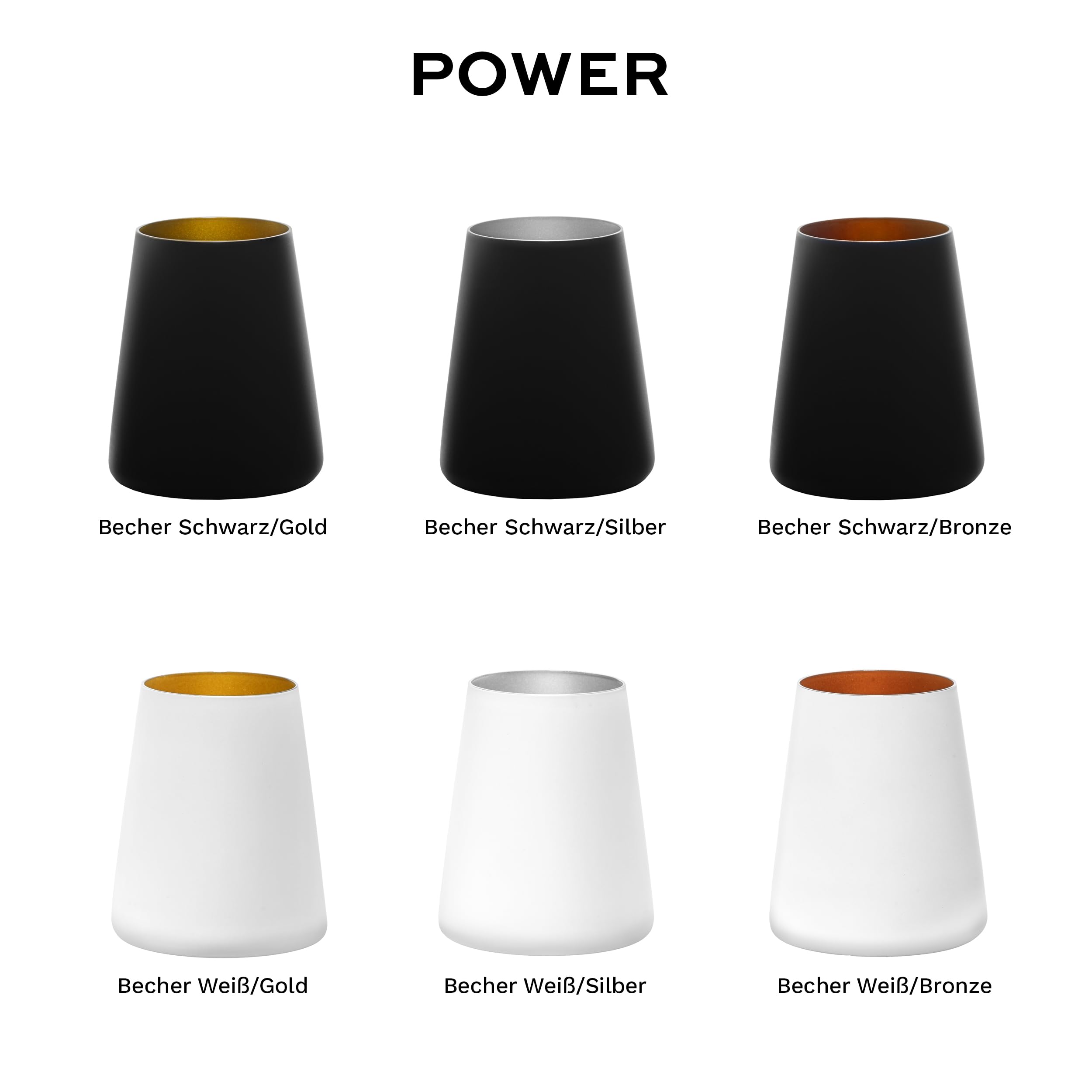 Stölzle Lausitz Power Becher Schwarz-Gold Cocktailgläser 380 ml, 6er-Set | Schwarz-goldene Becher und Cocktailgläser für Wasser, Wein, Drinks & Saft, aus Kristallglas, stoßfest & spülmaschinengeeignet