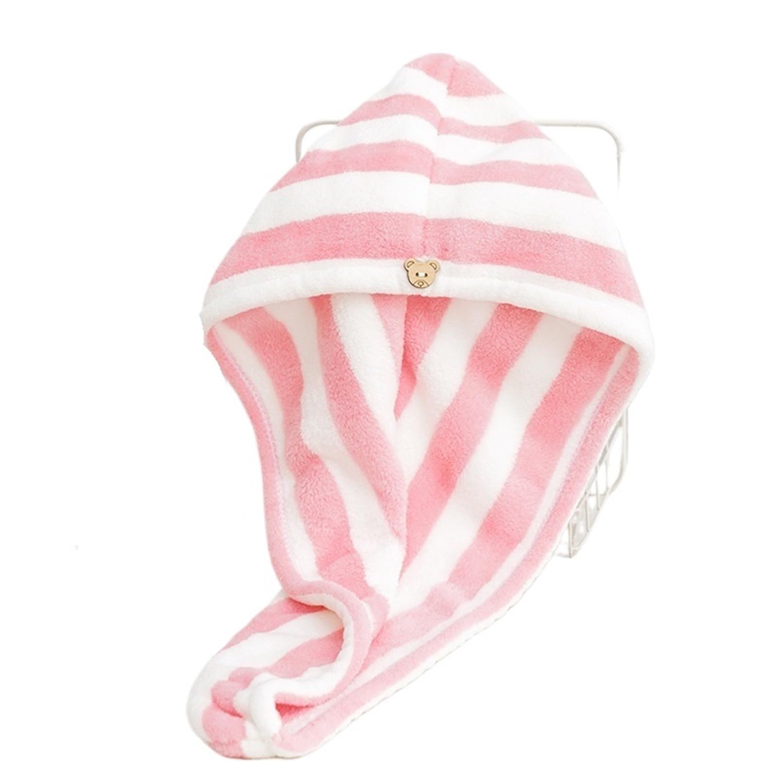 SUODEBYY Hair Towel Dry Hair Towel Microfiber Coral Velvet Striped Pattern Cap For Women Turban Water-Absorbent Quick-Drying Shower(Pink White)