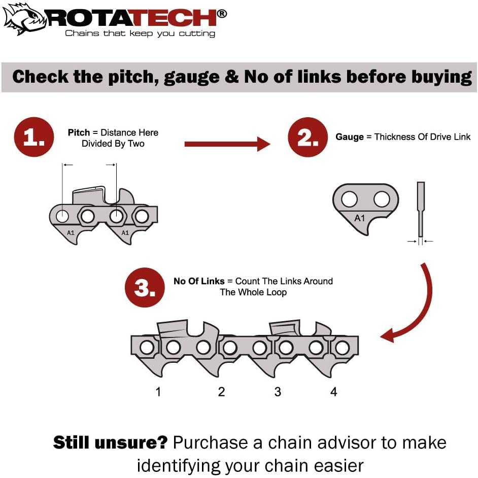 x3 (Three) 10" Rotatech Chainsaw Saw Chain Fits Ryobi Pole Pruner Expand It, Stihl, Husqvarna and Black & Decke - Image 2