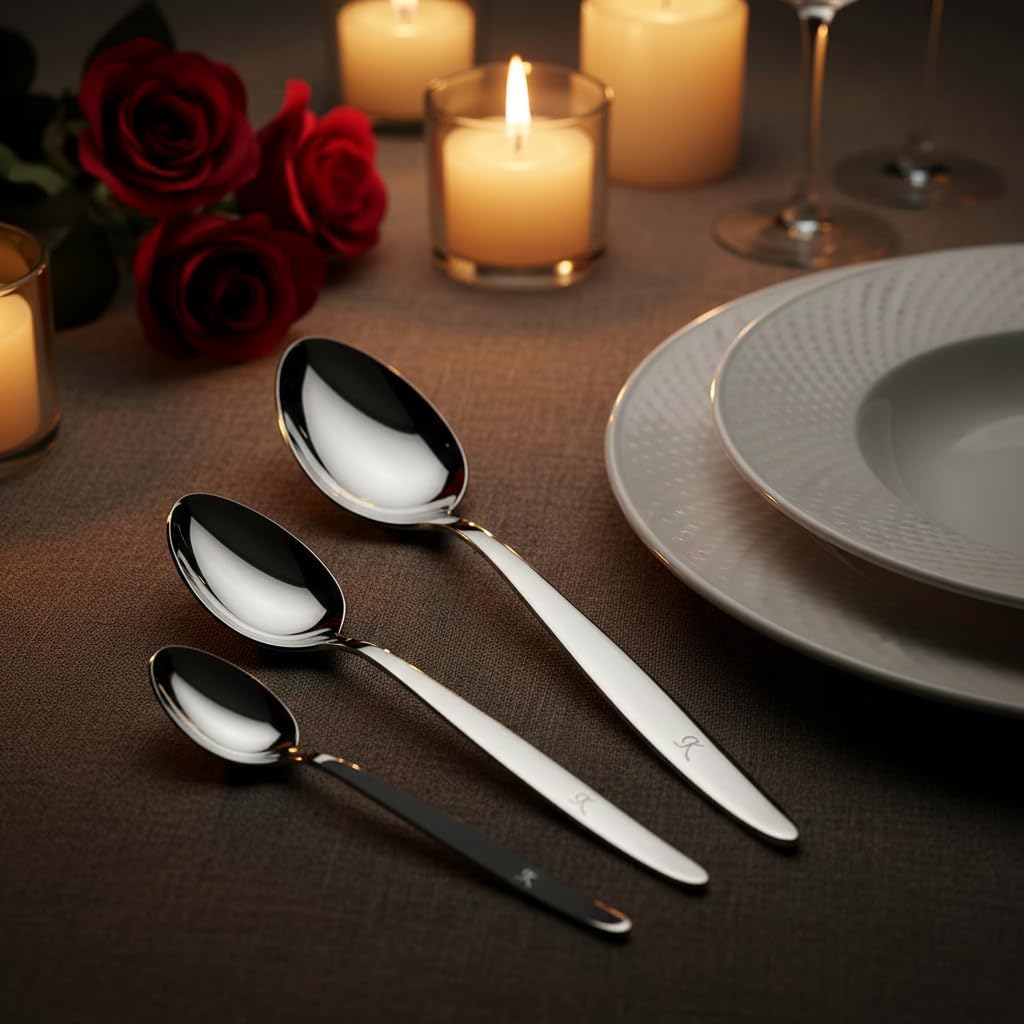 3-PCS Kunz Spoon | 9 Inch 18/10 Stainless Steel Serving Spoons Set Include Serving Spoon, Slotted and Perforated Spoons, Perfect for Basting, Plating, Quenelle, Sauces (3 Pack XL Regular)