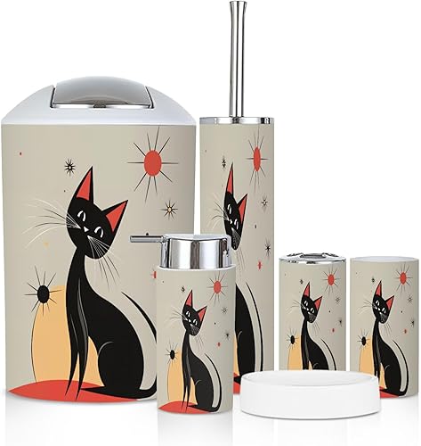 Miniatura 11 de Juego de accesorios de baño, 6 piezas vintage de mediados de siglo de los años 50, moderno y simétrico curvado, soporte para cepillos de dientes,