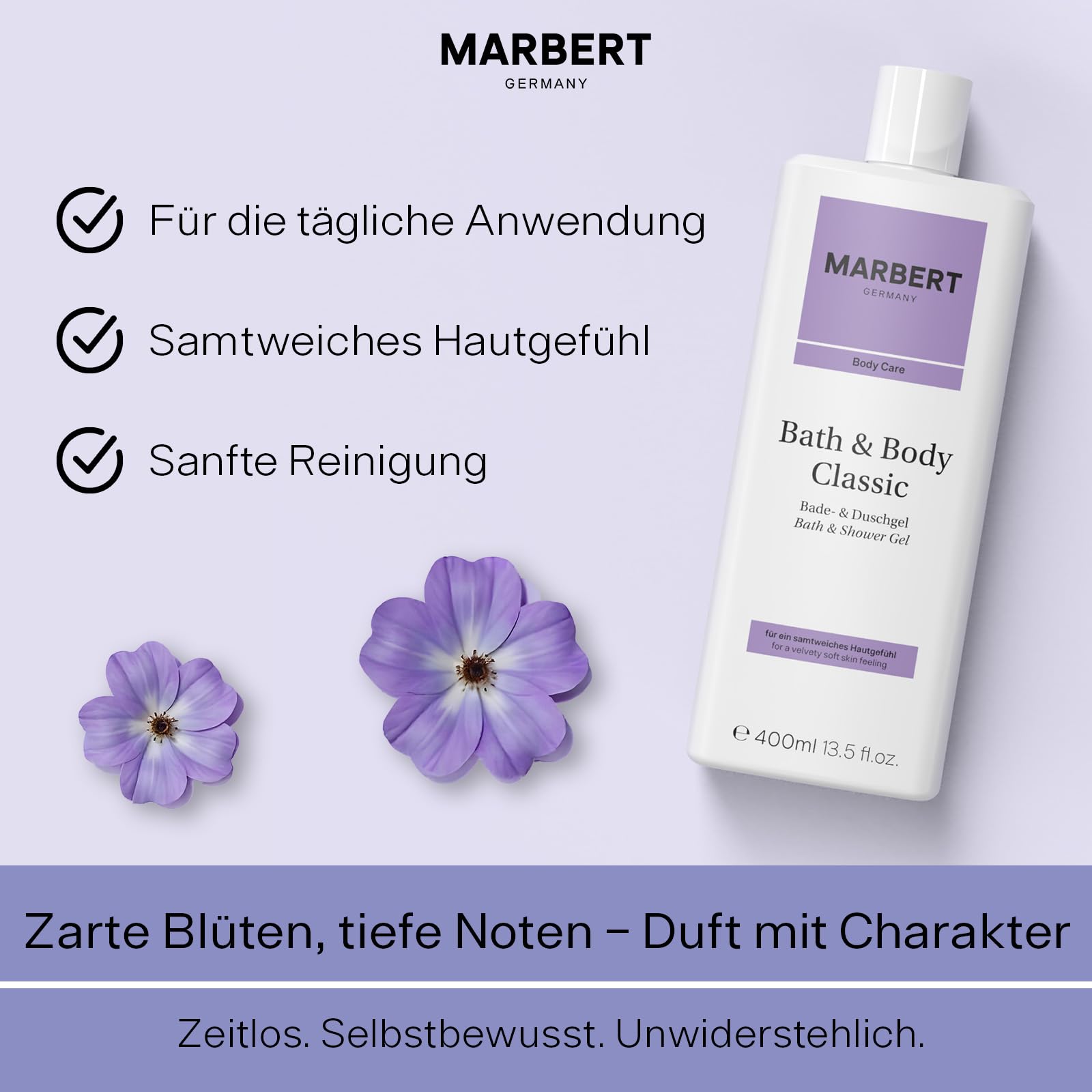 Marbert Bath & Body Classic 6 x 400 ml – Bade- & Duschgel mit Blumigem Chypre-Duft – Sanfte Reinigung & Geschmeidige Pflege für alle Hauttypen