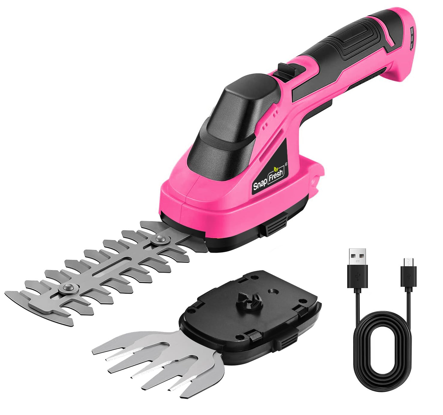 SnapFresh - Batería eléctrica con minicortadores inalámbricos de 7,2 V, Tijeras para Esculpir, setos 2 en 1 y Cargador, Longitud de Hoja: 14 cm (arbustos) / 8 cm(Rosa)