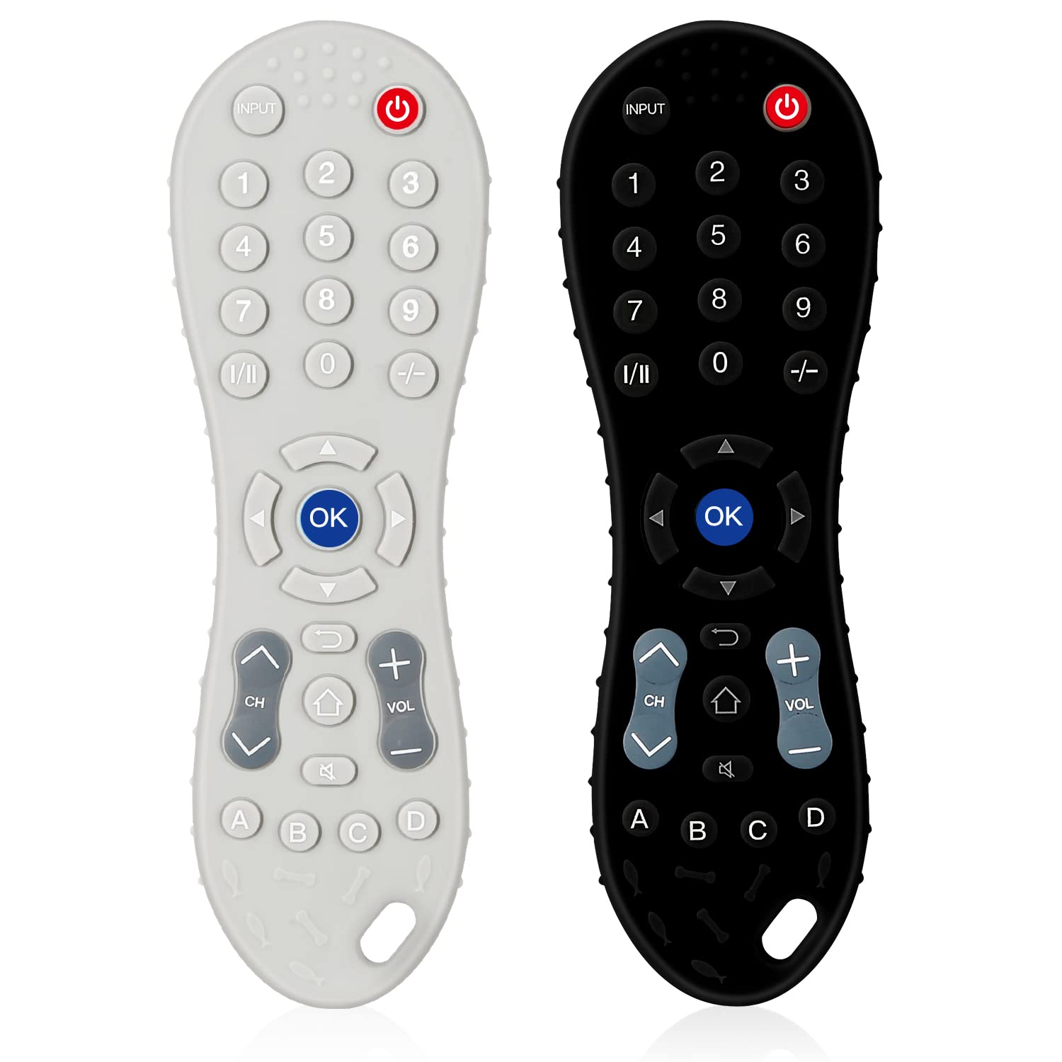 2 Pack Teething Toys for Babies 3-6-12 Months Tameler TV Remote Control Shape Silicone Baby Hand Teethers-Infant Chewing Toys for Sucking Needs-Safety Tested (Black & Grey)