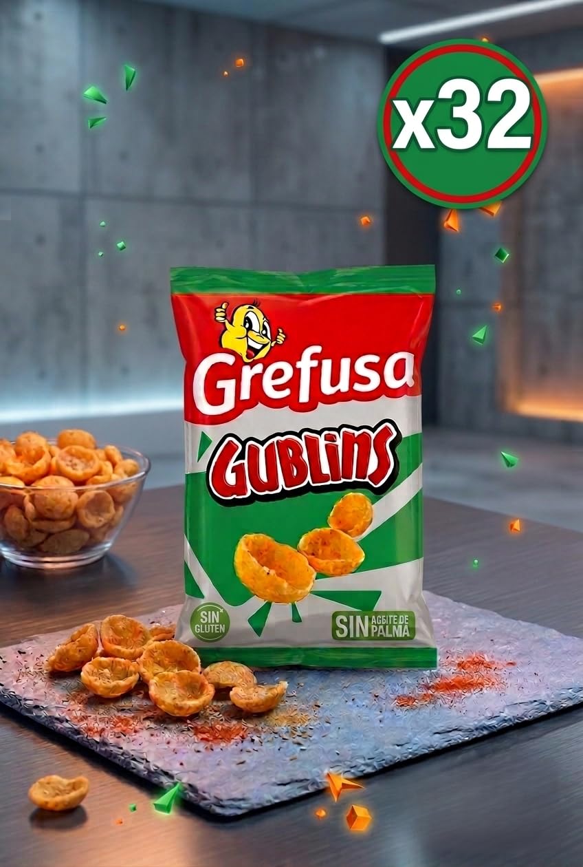 Gublins Aperitivo Frito Sabor Barbacoa | Caja 32 Bolsas de 36g | Snack Crujiente y Divertido | Apto para Veganos, Sin Aceite de Palma, Sin Conservantes ni Colorantes Artificiales