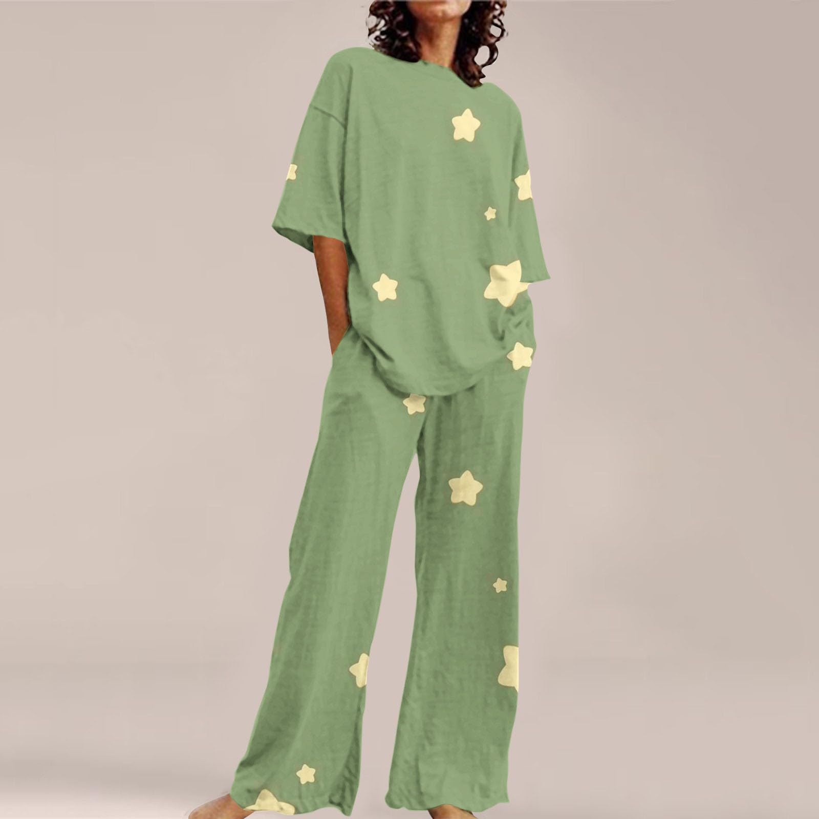 Pijama de mujer de manga corta y pierna larga - Pijama largo de verano para mujer