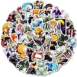 50Pcs Bleaches Anime Waterproof Stickers Graffiti Decals Toy Laptop Luggage Fridge Guitar Notebook Car DIY Cartoon Stickers Decal Backpack Snowboard Bottle Phone Guitar Pegatina Anime Manga Juguete