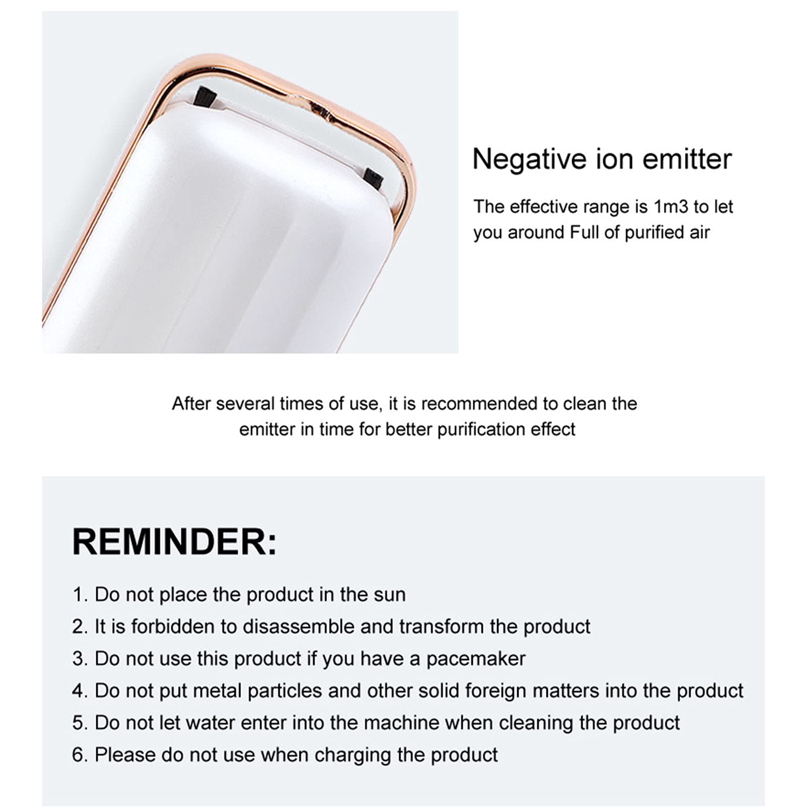 VBESTLIFE Purificatore d'aria portatile montato sul collo Collana purificatore d'aria personale portatile con funzionamento silenzioso per ufficio domestico (Bianco perla)