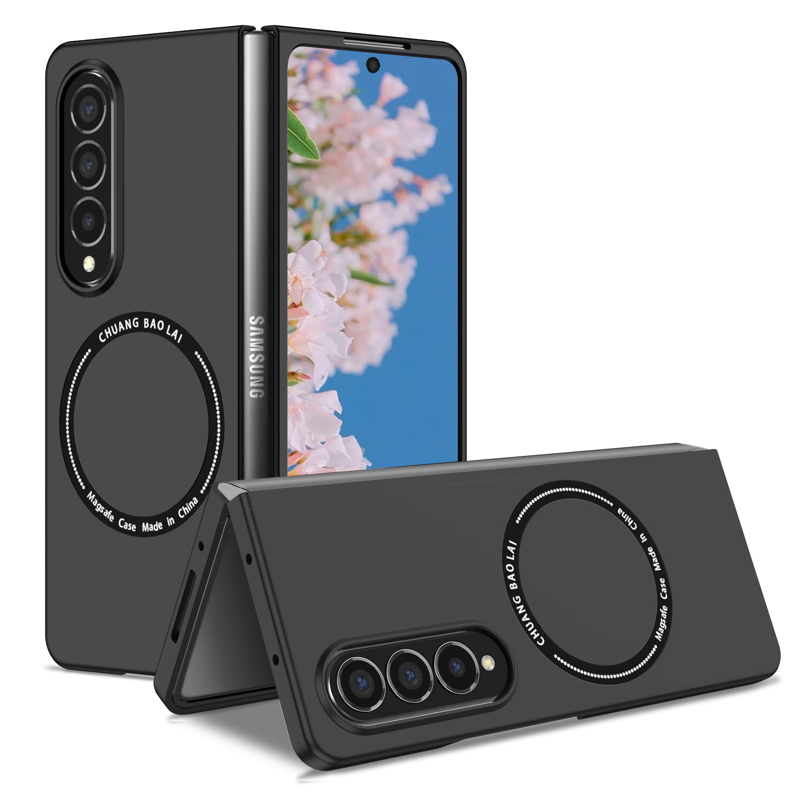 CCSamll Magnetic Phone Case for Samsung Galaxy Z Fold4 Compatible for Magsafe, Military-Grade Shockproof Protective Case with Built-in Magnet Circle for Samsung Galaxy Z Fold 4, MS Black