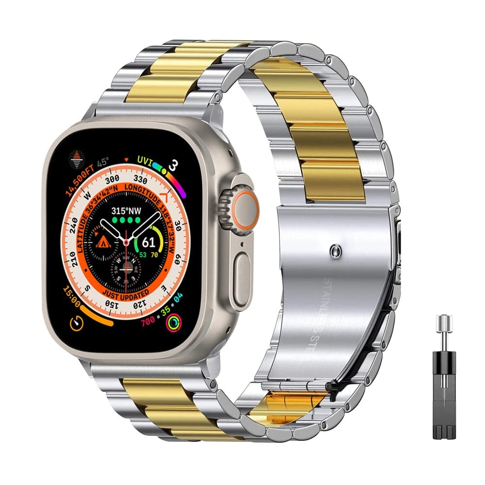Bracelet en acier inoxydable bicolore argent et or pour Apple Watch Ultra et iWatch 8