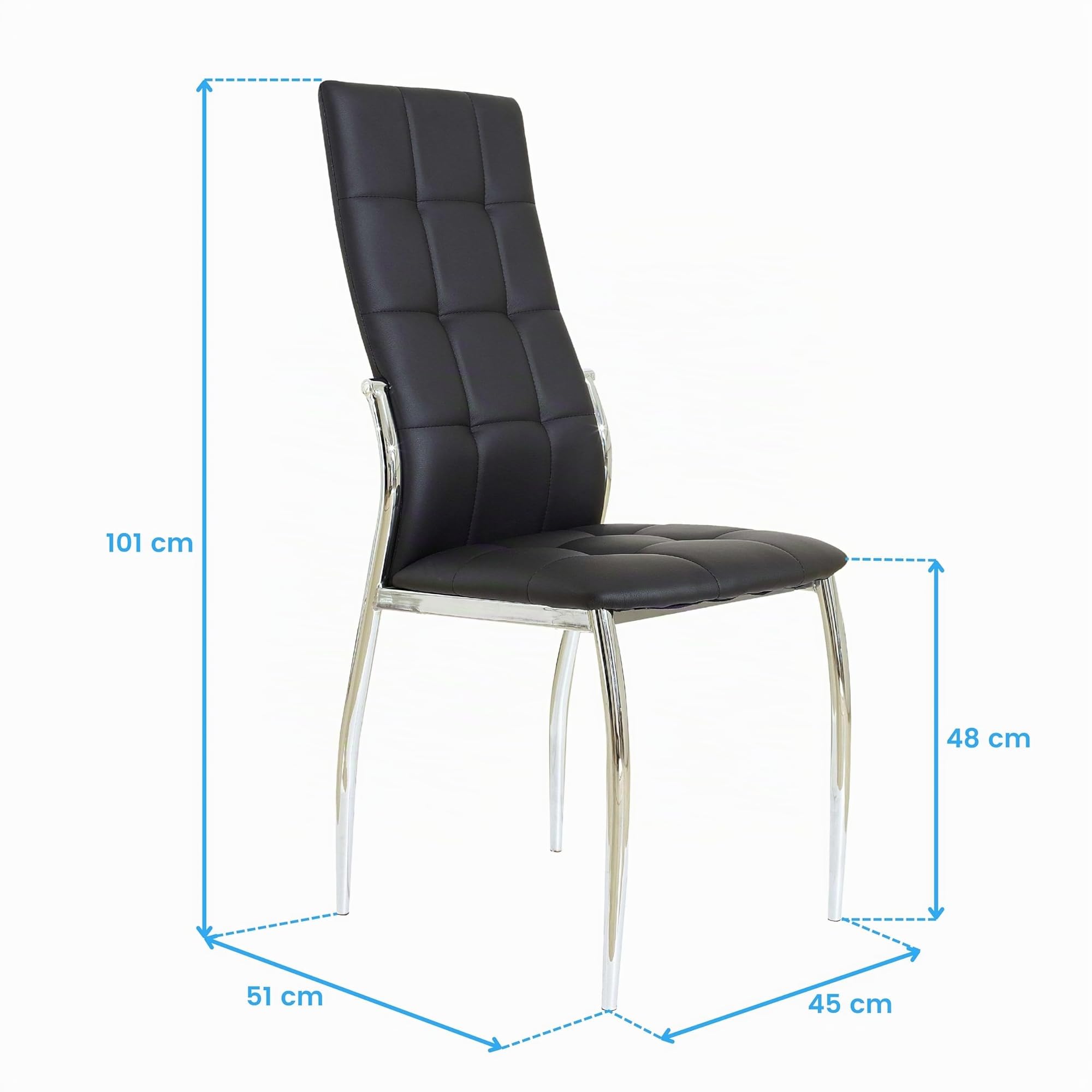 Miroytengo Pack de 4 Sillas de Comedor Salón Laci, Polipiel Cromadas Negro 45x101x51 cm