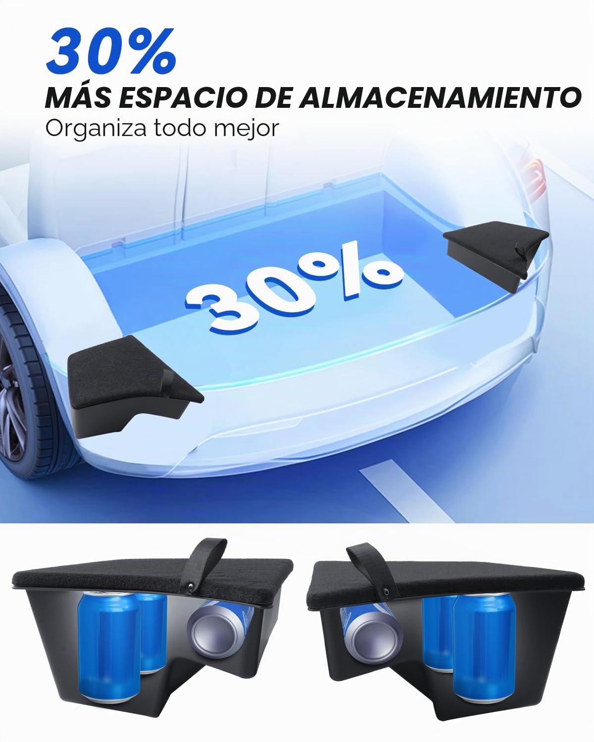 Organizador de Maletero 2 Unidades para Tesla Model 3 2024-2026 TPE Caja de Almacenamiento de Maletero con Cubierta flocada, Impermeable y Antideslizante, Tesla Model 3 Highland Accesorios