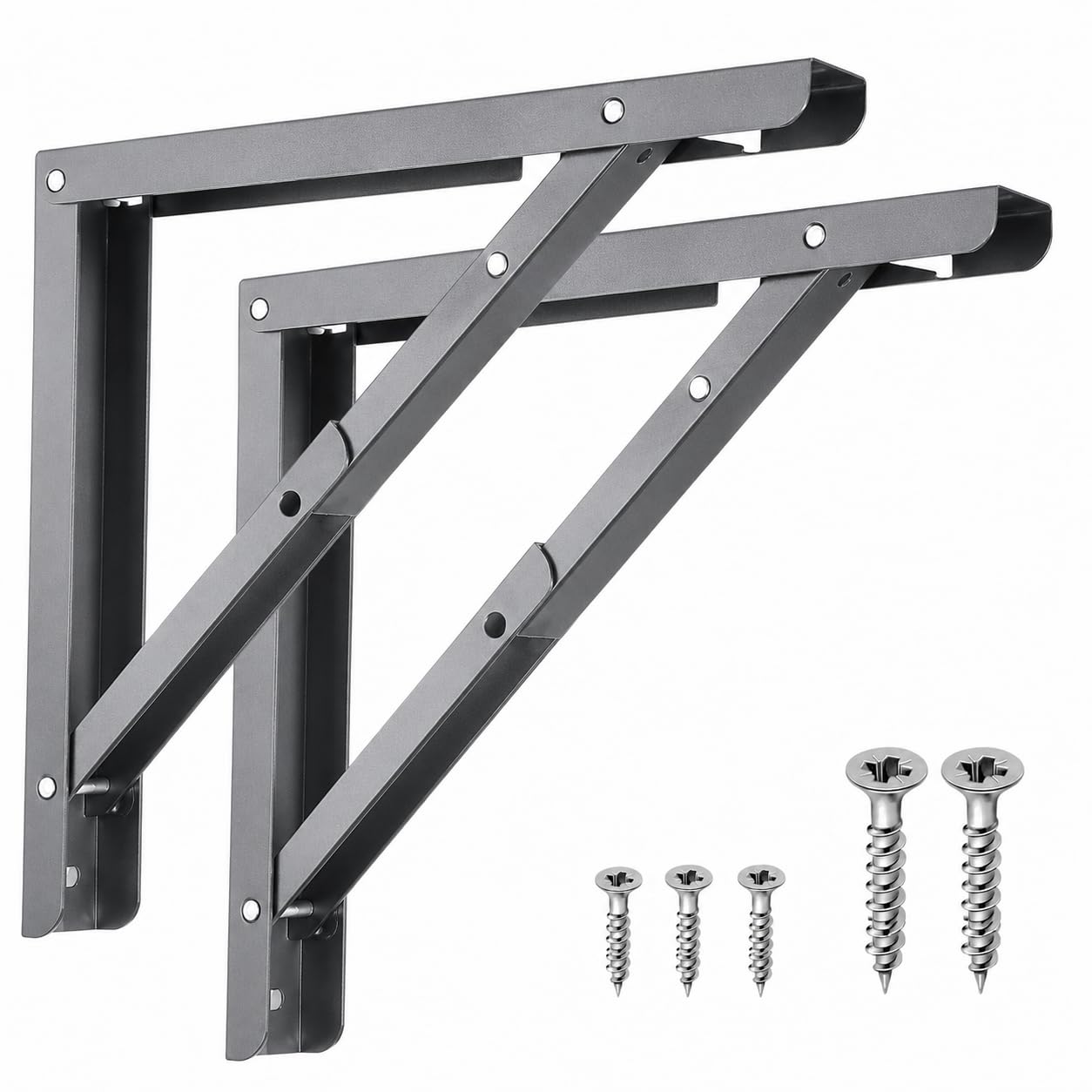 Heavy Duty Folding Shelf Brackets, Wall Mounted Foldable Table Bracket with Locking Mechanism, Space Saving Steel Shelf Support, Black, Pack of 2 (Gray, 14 Inch)-image-4