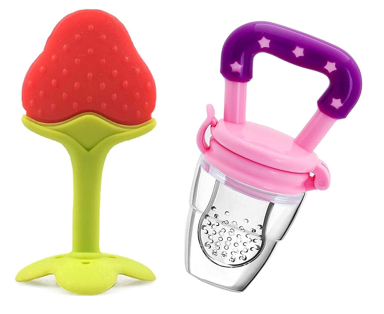 Drisona Silicone Fruit Shape Teether And Fruit Nibbler For Baby 6-12 Months Baby Teether And Nibbler 3-6 Months Babies Combo Pack Color Red & Pink Set - Toddler-image-34