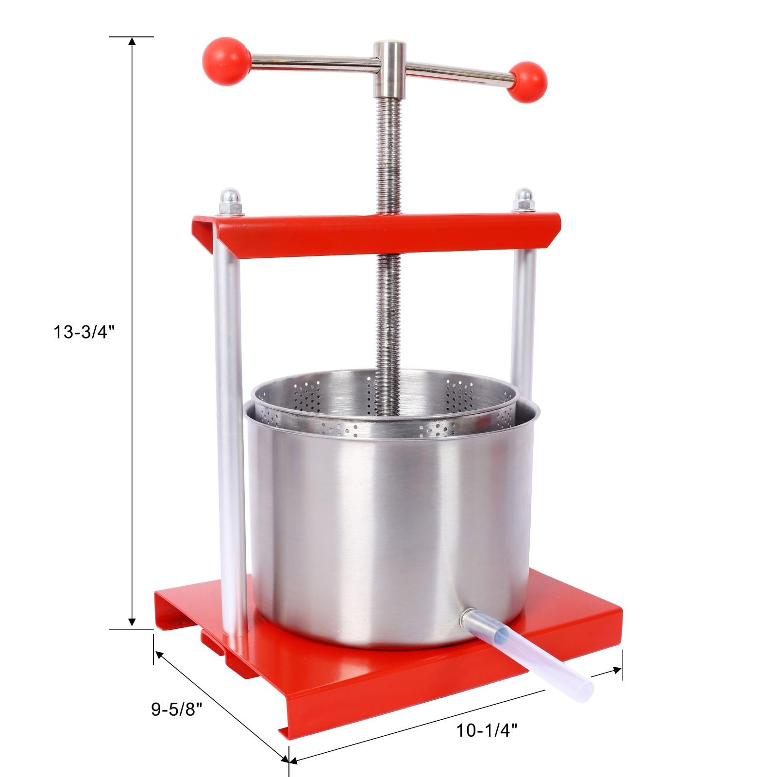FRITHJILL Large Capacity Manual Fruit Press: 0.8 Gallon Stainless Steel Juicer for Homemade Wine, Cheese, and Olive Oil Making, Red
