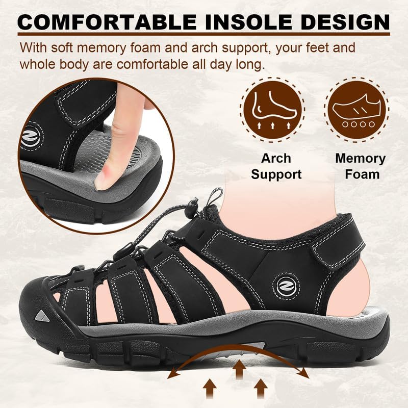 ziitop Mens Hiking Sandals Closed Toe Athletic Sport Sandals Leather Athletic Lightweight Trail Walking Casual Water Shoes4
