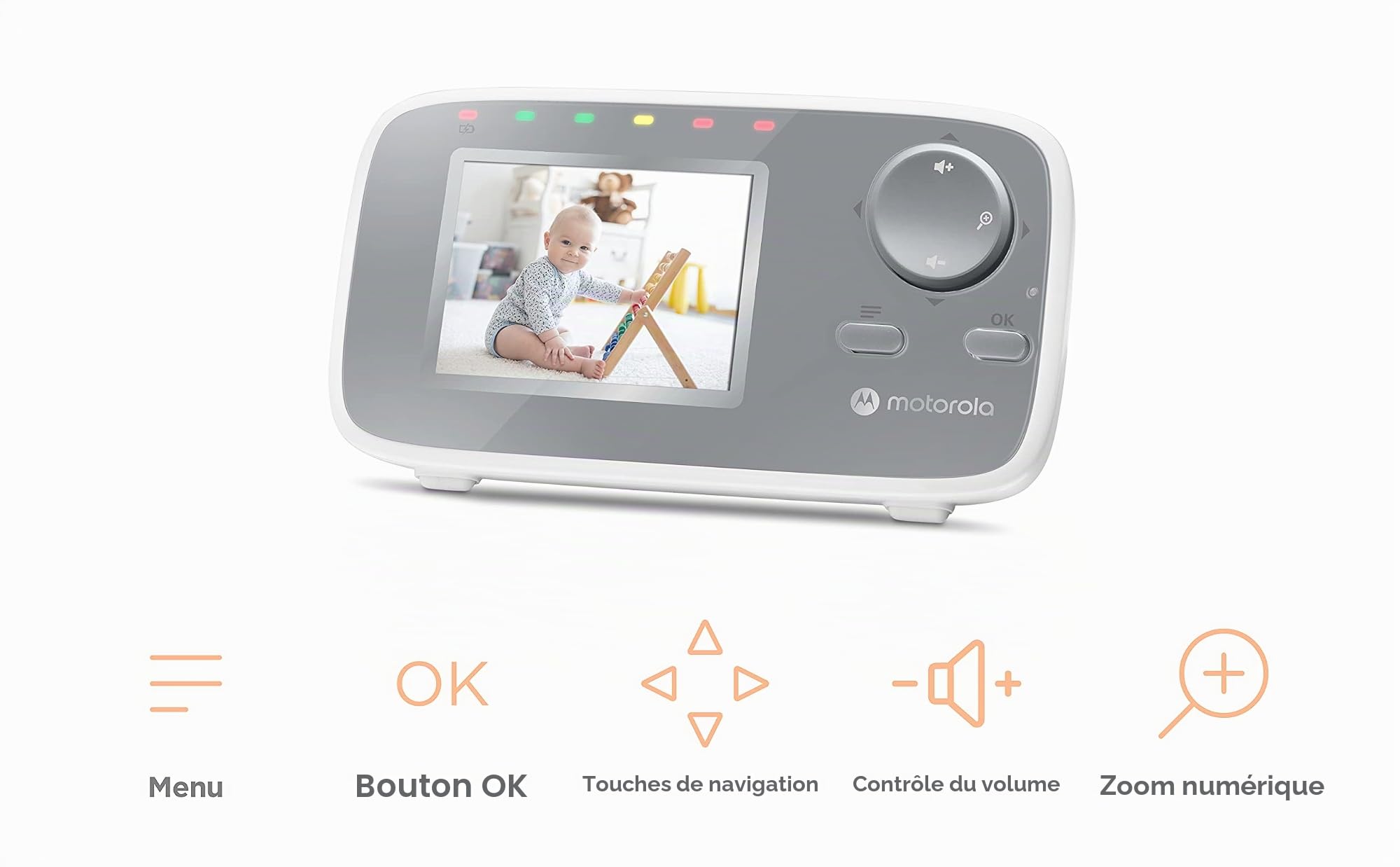 Motorola Nursery VM482 - Babyphone avec caméra - écran couleur 2,4 pouces - Vision Nocturne Infrarouge - Zoom Numérique - Température - Blanc