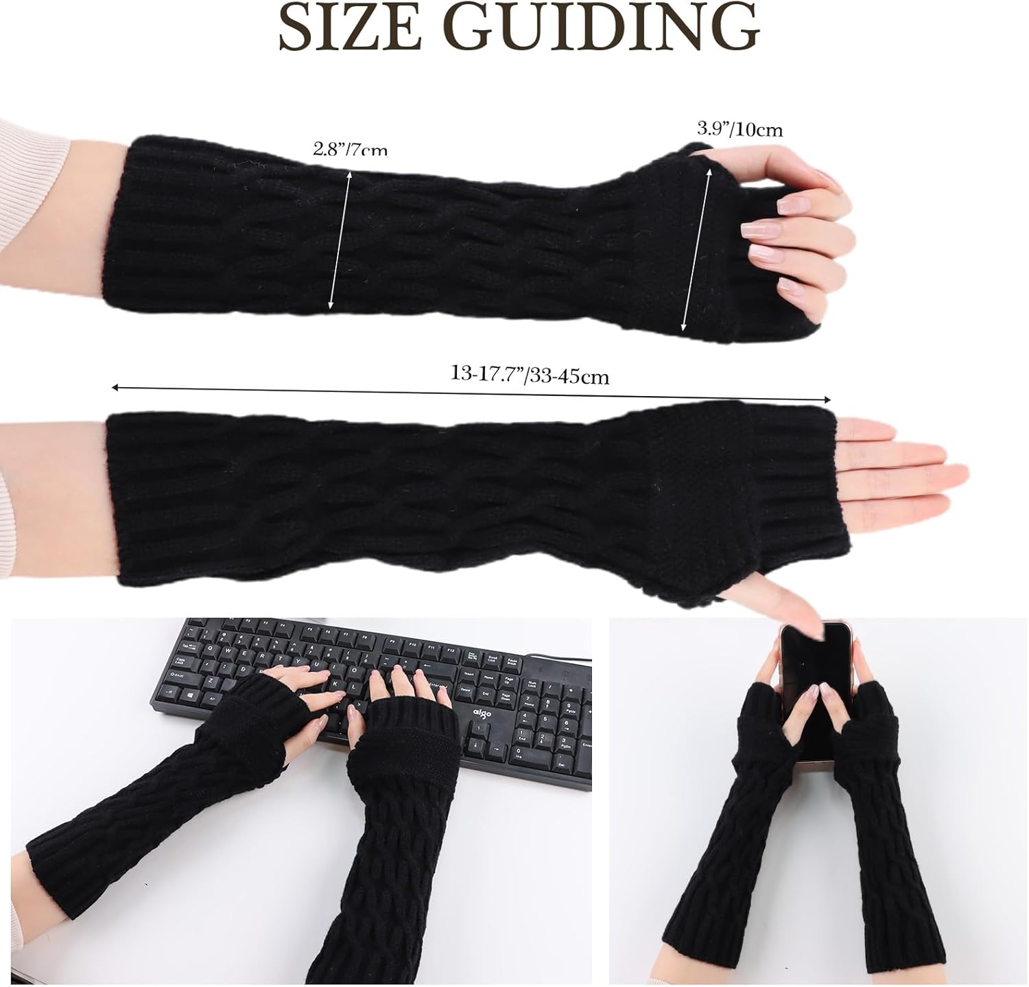 Winter Women Arm Warmers Long Fingerless Gloves for Women Mittens Knit Wrist Warmers with Thumb Hole Warm Sleeves - Image 5