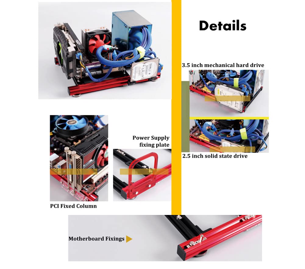 Fdit Caja de computadora con Marco de Aire Abierto para Placa Base ITX, Soporte de chasis de Bricolaje, Placa Base de computadora Horizontal, Banco de Pruebas, Soporte, Fuente de alimentación ATX
